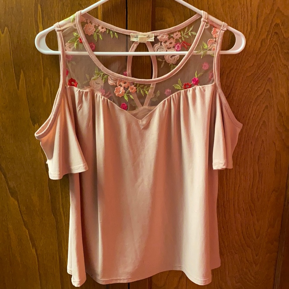 Cold shoulder blush pink blouse